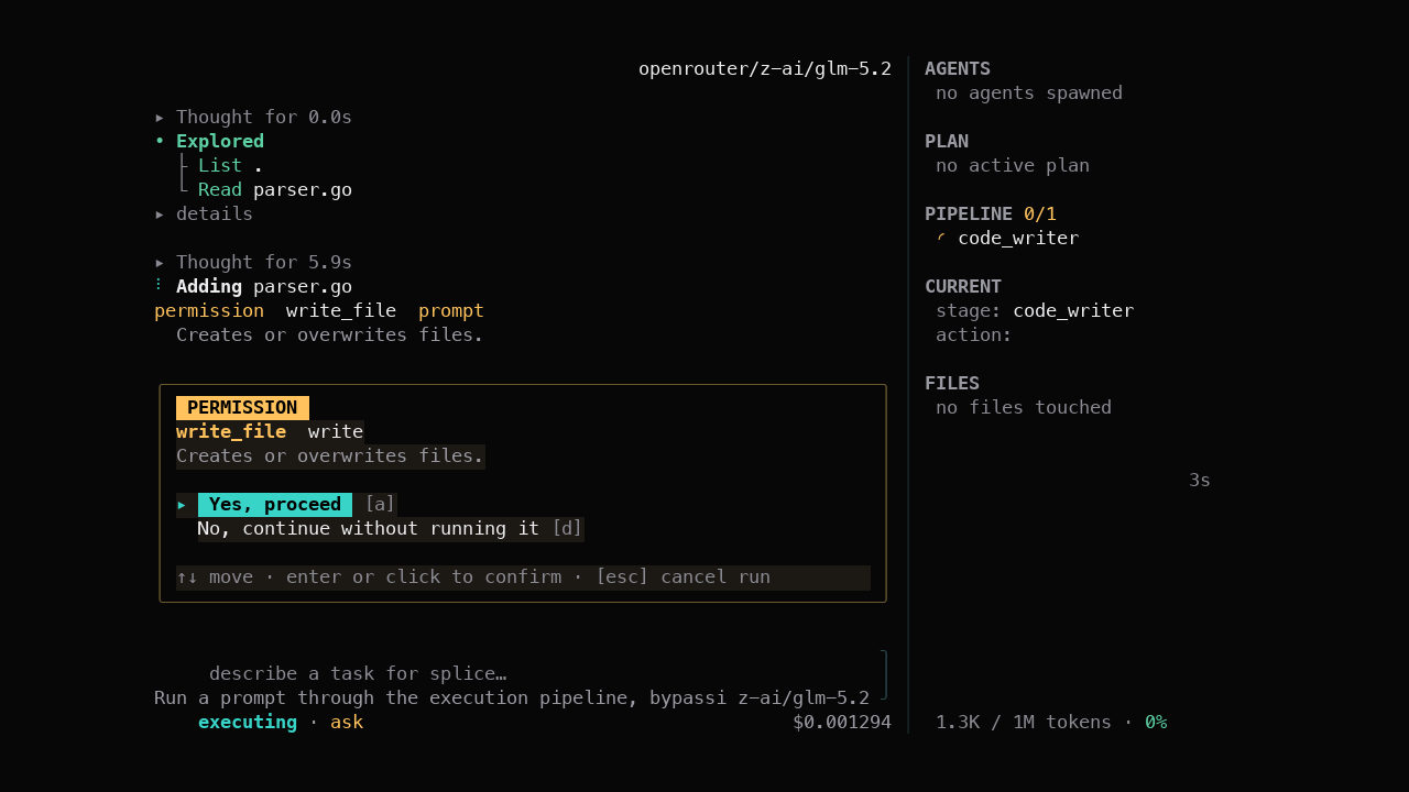Write-file permission gate waiting for user approval.